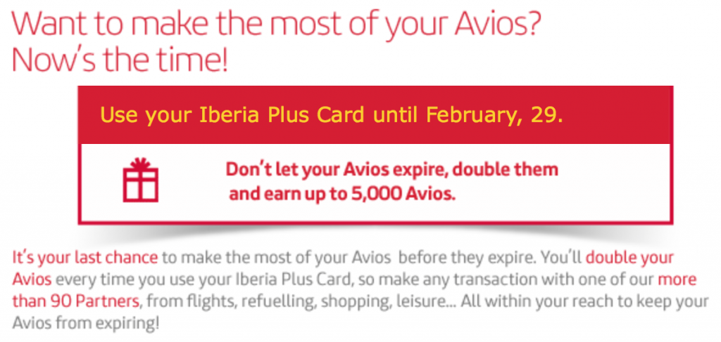 Iberia Plus - expiring avios double up promotion